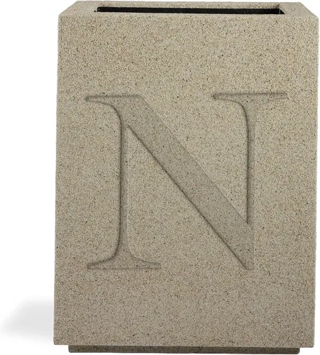 PolyStone Monogram N Tall - Maceta moderna de columna para exteriores/interiores, 23 pulgadas de ancho x 18 pulgadas de profundidad x 30 pulgadas de