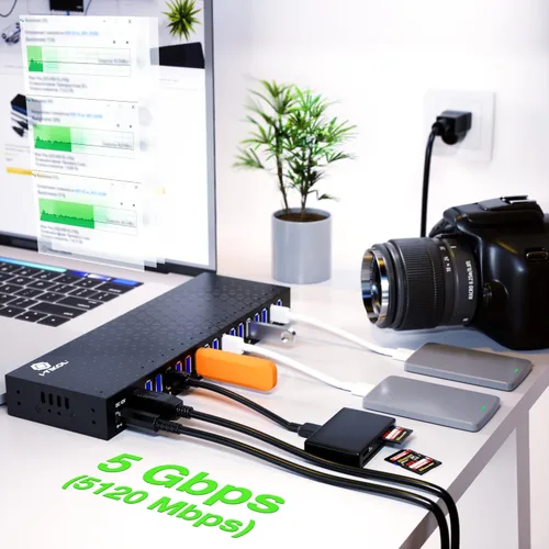 Vista 2 de Hub USB 3 0 – Hub USB alimentado por 16 puertos – Hub expansor USB de escritorio – Divisor USB de alta velocidad de hasta 5 Gbps para múltiples