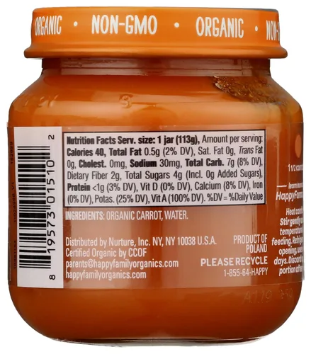 Vista 2 de Happy Baby Alimento orgánico para bebés de zanahorias etapa 1, 4 onzas