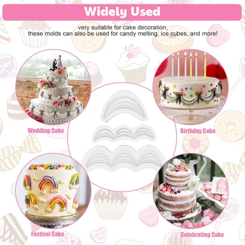 Vista 2 de Moldes para festones de fondant Molde de silicona con borde de pastel Juego de 3 moldes en forma de onda para hornear y decorar Molde