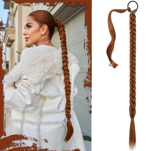 Vista 28 de SOFEIYAN Extensión de cola de caballo trenzada larga con banda elástica y mechón liso envolvente, extensiones de cabello naturales suaves