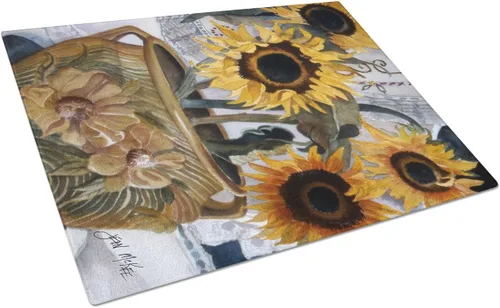 Caroline's Treasures JMK1202LCB Olla de girasoles Tabla de cortar de vidrio grande decorativa de vidrio templado Tabla de cortar y servir de cocina