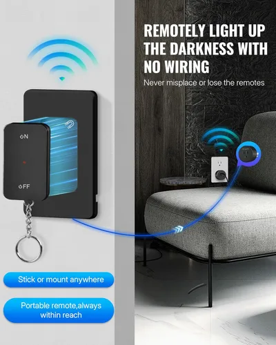 Vista 2 de Toma de control remoto negro, interruptor de luz inalámbrico WILAWELS con base magnética, interruptor de salida remoto de encendido y apagado