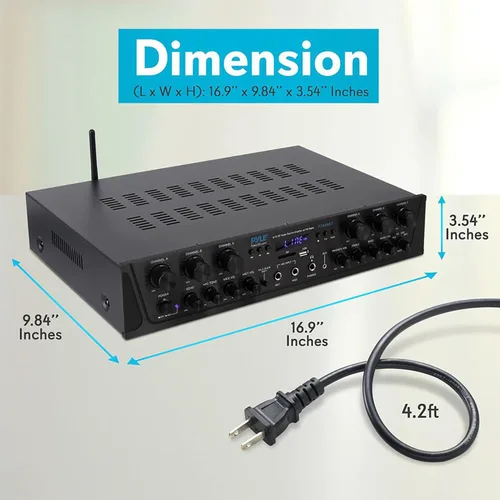Vista 3 de Pyle Sistema de amplificador de audio inalámbrico para el hogar, amplificador receptor estéreo de sonido compatible con Bluetooth, 6 canales