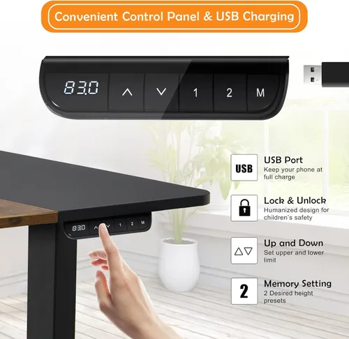 Vista 6 de Tangkula Escritorio eléctrico de pie ajustable de 55 x 28 pulgadas, escritorio de pie para sentarse, estación de trabajo para computadora con puerto