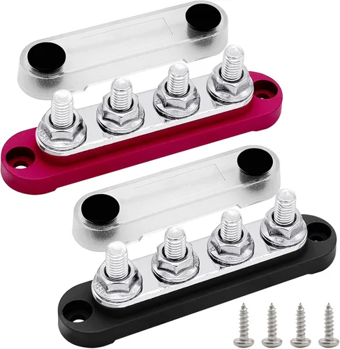 Vista 7 de Ampper 2 pernos M6 Bloque de distribución de energía Barra colectora 5 x #8 Rojo & negro