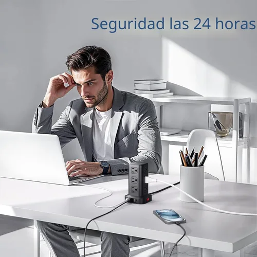 Vista 7 de AnnTane Protector de Sobretensión Regleta de Alimentación con Cable de 6.5 Pies, Regleta de Alimentación de Torre con 4 Puertos USB (1 USB C), Cable