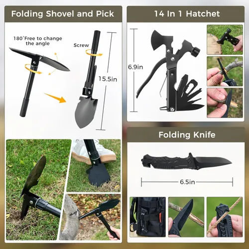 Vista 3 de Survival Kit, 246Pcs Emergency Survival Gear with First Aid Kit, Tactical Bag, Camping Axe, Folding Shovel & Solo Camping Pot, Bug Out Bag for