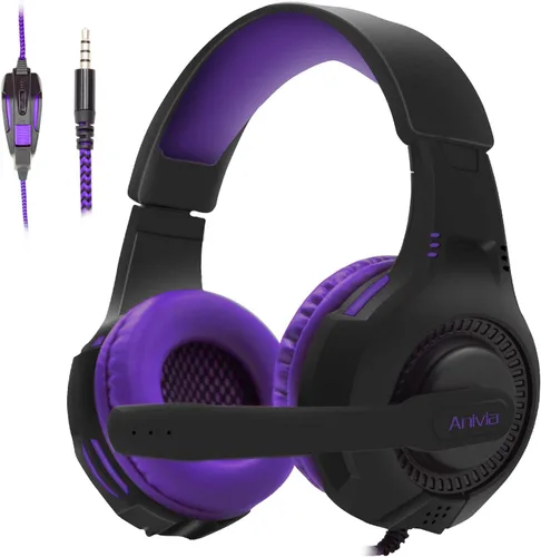 Vista 8 de Anivia Auriculares sobre la oreja con cable para computadora actualizados AH68 estéreo sonido envolvente auriculares para juegos con micrófono HD