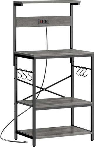 Vista 12 de SUPERJARE - Estante para panaderos con tomas de corriente, soporte para microondas de 39.4 x 14.3 pulgadas, estante de almacenamiento con estante