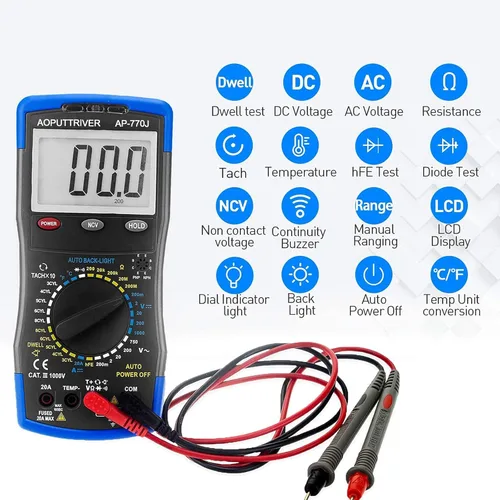 Vista 3 de Multímetro digital AP-770J Multímetro automotriz Analizador de motor Manual de rango NCV Multi Tester Medida