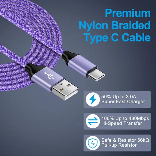 Vista 5 de Cable de carga rápida tipo C de 3 pies, cargador de teléfono Android, cable de alimentación USB C para Moto G Play 2026/G Stylus 5G 2025 2024/G