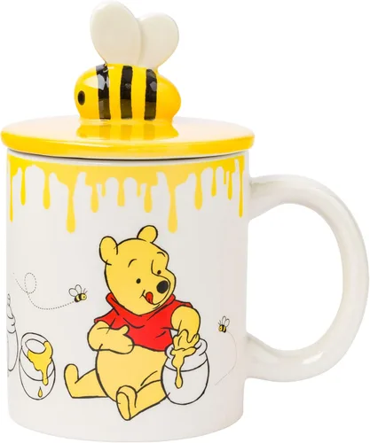 Silver Buffalo Disney Winnie the Pooh - Taza de cerámica con tapa de abeja 3D esculpida, 18 onzas