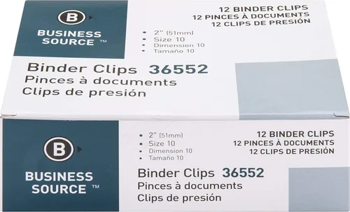 Vista 2 de Business Source Clips plegables para carpeta, color negro, grande (paquete de 12)