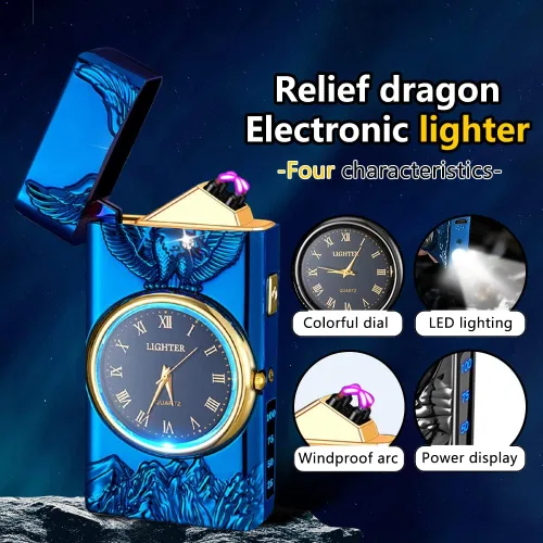 Vista 3 de SKRFIRE Encendedor Eléctrico Recargable Encendedor de Reloj para Águila, Encendedores de Arco USB, Encendedor de Dragón de Moda, Encendedores