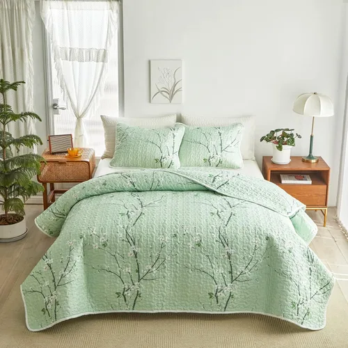 Vista 18 de Juego de edredón reversible de 2 piezas, cuadriculado blanco y gris, tamaño individual 68 x 86 pulgadas, suave microfibra ligera, colcha de verano