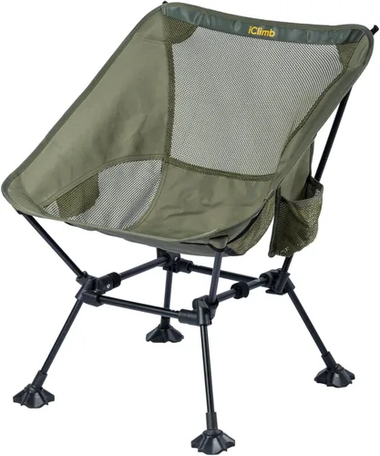 Vista 17 de iClimb Silla de camping ultraligera compacta plegable para playa con pies grandes antihundimiento y soporte de espalda con cuerda
