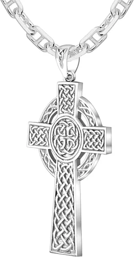 US Jewels And Gems - Collar con colgante de cruz de nudo celta irlandés de plata de ley 925 para hombre, de 18 a 24 pulgadas