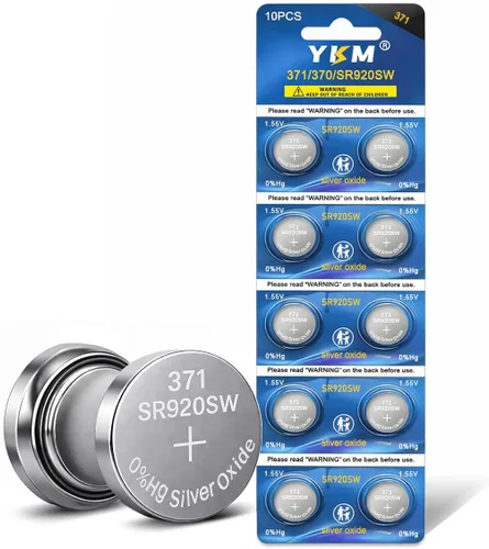 YKM Paquete de 10 baterías de reloj 371 SR920SW AG6 370 371 botón de celda de moneda de larga duración 1.55V baterías de óxido de plata