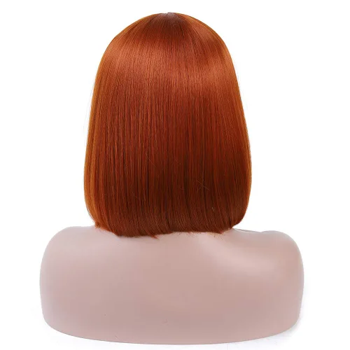 Vista 4 de Rosa Star - peluca con flequillo corto, de 12 pulgadas, pelo recto sintético, pelucas para las mujeres, peinado estilo Bob