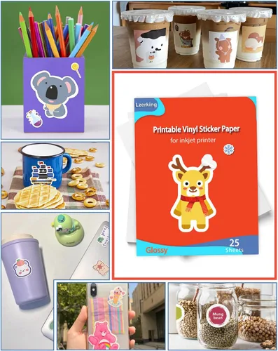 Vista 7 de Lzerking - Papel adhesivo de vinilo imprimible para impresora de inyección de tinta - 25 hojas de papel adhesivo impermeable autoadhesivo