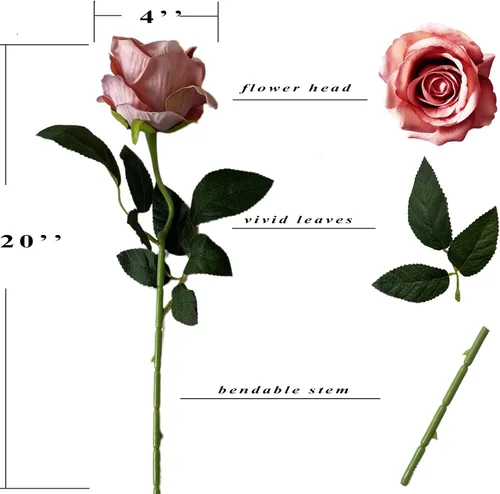 Vista 4 de UKELER - 12 piezas de flores de seda artificiales, rosas falsas con tallos largos, flores de rosa artificiales para ramo de novia, boda, decoración