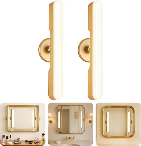 Vista 13 de Juego de 2 luces inalámbricas de maquillaje para espejo, barra de luz LED recargable para espejo de baño con 3 CCT regulables, luz inalámbrica