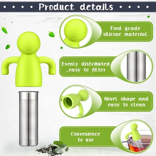 Vista 3 de Juego de 6 infusor de té de silicona, filtro de té de hojas sueltas, cucharas de té de flores más empinadas, cucharas de acero inoxidable, mango