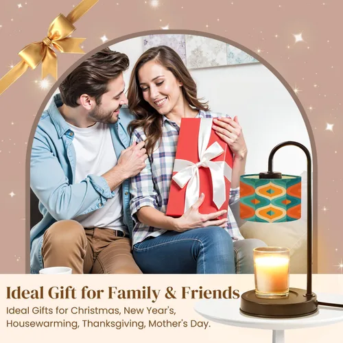 Vista 7 de Candle Warmer Lamp with Timer and Dimmer, Mid century modern art Abstract geometric seamless Decorative ornament Wax Melt Warmer with 4 Bulbs, House