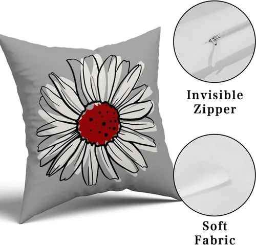 Vista 7 de Juego de 2 fundas de almohada de margaritas color rojo vino de 20 x 20 pulgadas, fundas de almohada florales de primavera y verano, modernas