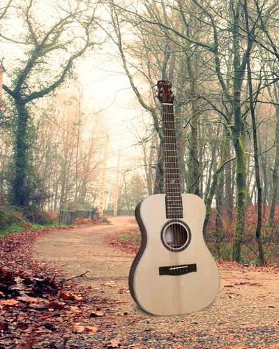 Vista 7 de Guitarra de viaje Lefty Solid Sitka - OF422L - Guitarra de cuerda de acero plegable acústica-eléctrica para zurdos - Funda portátil (sobrecarga)