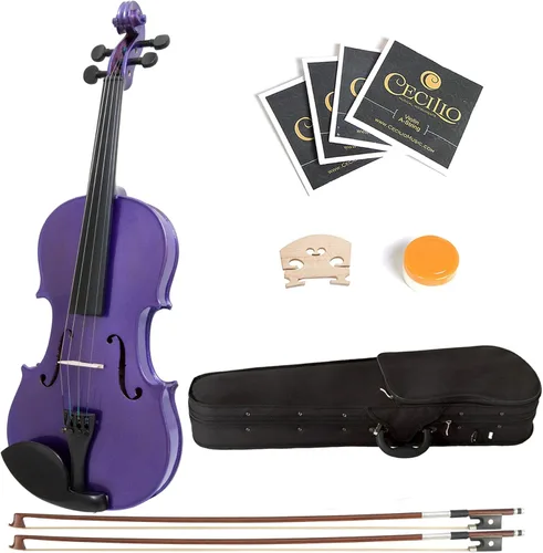 Vista 10 de Mendini 1/2 MV Violín de madera maciza con estuche rígido, soporte para los hombros, arco, colofonia y cuerdas adicionales