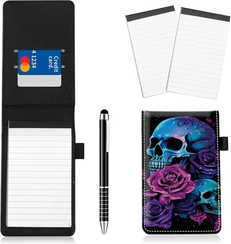 Vista 13 de Juego de 4 soportes para bloc de notas de tamaño de bolsillo, de piel sintética, mini bloc de notas con 2 bloc de notas pequeños y lápiz capacitivo