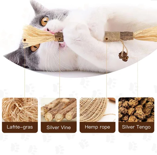 Vista 4 de Juguete para gatos, 3 palitos Silvervine, juguetes de hierba gatera, Matatabi natural interactivo para gatos de interior, juguetes masticables