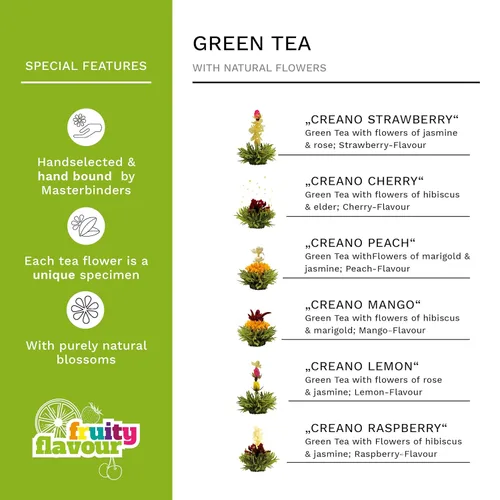 Vista 2 de Creano - Mezcla de Flores de Té - Té Verde Floreciente, Sabor Frutal (Rosas en 6 Variedades), Set de Flores