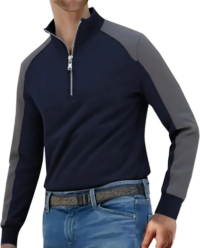 Vista 6 de Quarter Zip Pullover for Men, Color Block Long Sleeve Mock Neck, Athletic Sweatshirt for Fall and Winter