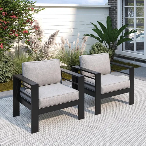 Vista 26 de Solaste Muebles de Patio Sillón de Metal, 2 PCS Silla de Sofá Contemporánea de Jardín Exterior de Aluminio para Todo Clima con Cojines, Azul