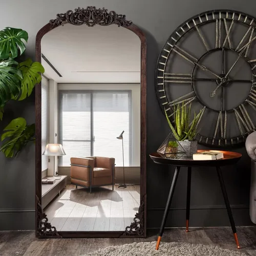 Vista 15 de NicBex Espejo de pared vintage arqueado de 36 x 24 pulgadas, marco de madera maciza, negro