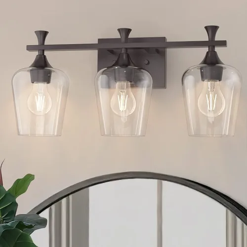 Vista 9 de Lámpara de tocador de baño de 3 luces, accesorios de iluminación dorados sobre el espejo, apliques de pared modernos con pantalla de vidrio