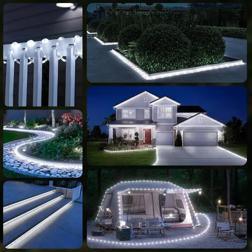 Vista 5 de Cuerda de luces LED impermeables de 50 pies con 360 luces LED para exteriores con control remoto, 8 modos y 4 niveles de brillo, luces de tubo