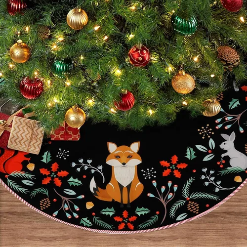 Vista 10 de Falda de árbol de Navidad de 36 pulgadas, animales del bosque, decoración de falda de árbol de Navidad para casa de campo, rústico, Navidad