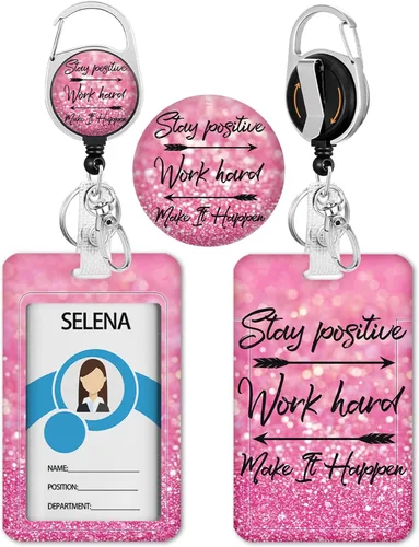 Vista 31 de Portatarjetas con carrete retráctil, funda negra para tarjetas de identificación para niñas con clip de mosquetón, resistente, cubierta protectora