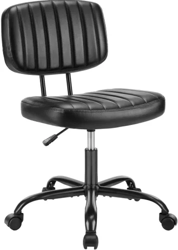 Silla de escritorio de oficina sin brazos, soporte lumbar de respaldo bajo, pequeña ergonómica, silla giratoria de piel sintética de 360° con altura