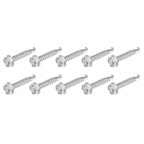 METALLIXITY Tornillos autoperforantes para arandelas hexagonales (#10 x 1 pulgadas), 50 piezas, tornillo de rosca de acero inoxidable 410, para
