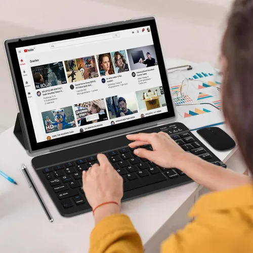 Vista 2 de NOVOJOY Tableta 2 en 1 con Android 15 de 10 pulgadas, tableta con teclado, ratón, funda, lápiz capacitivo, 32 GB ROM+8 GB RAM, cámara dual de 2 MP+8