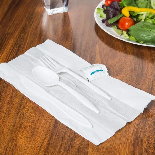 Vista 3 de 250 paquetes de cubiertos de plástico blanco, cubiertos desechables envueltos individualmente