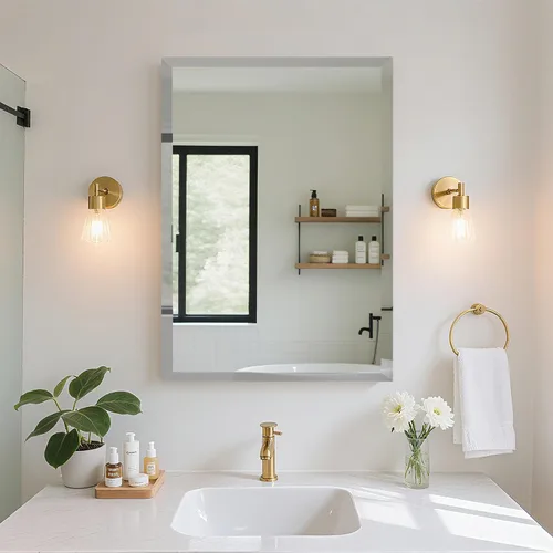 Vista 8 de Espejo de pared sin marco de 20 x 30 pulgadas con borde biselado de 1 pulgada, espejo rectangular sin marco para baño, tocador, sala de estar