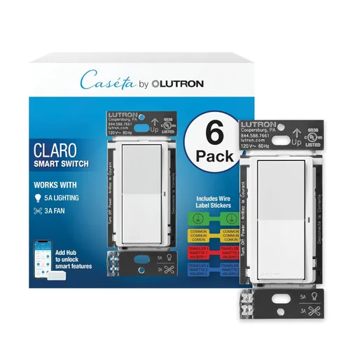 Vista 22 de Lutron Claro Interruptor de luz inteligente para iluminación Caseta, para luces LED, ventiladores, 5 amperios, un solo polo/3 vías, se requiere Negro