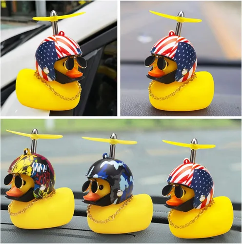 Vista 7 de wonuu Decoraciones de pato de goma para automóvil, lindos adornos de pato amarillo para tablero de instrumentos con hélice