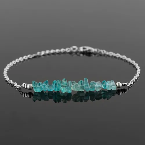 Vista 2 de TGH Natural Blue Apatite Chips Bar Bracelet, Healing Crystal, Silver Plated Raw Beads Bracelet, 7+1 inch Adjustable Chain, Gift For Her, Valentine